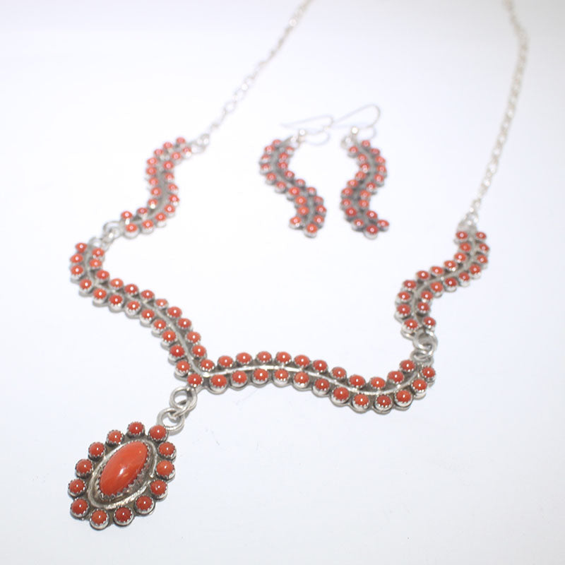 19.5 Sterling Native American Red Coral Necklace