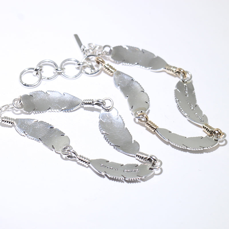 Silver/Gold Feather Bracelet by Harvey Mace 7.5