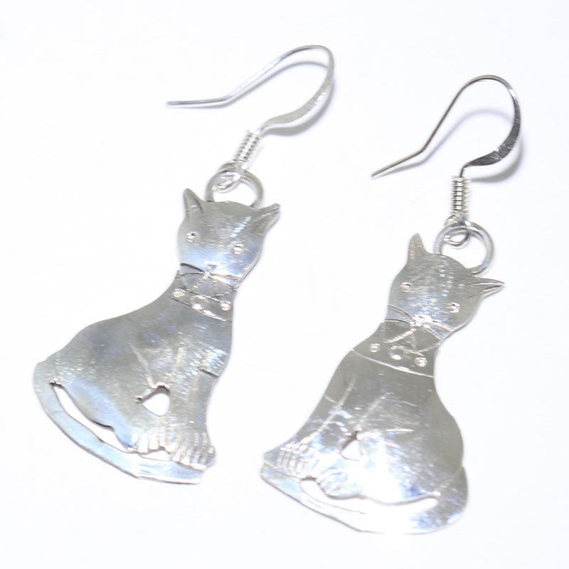 Silver Cat Earrings by Navajo