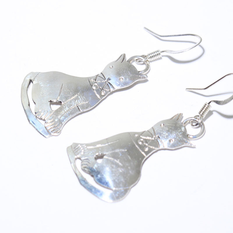Silver Cat Earrings by Navajo