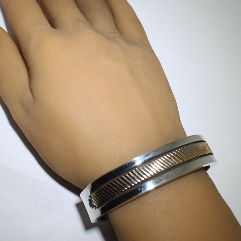 Heavy Silver/14K Bracelet by Bruce Morgan 5-3/4"