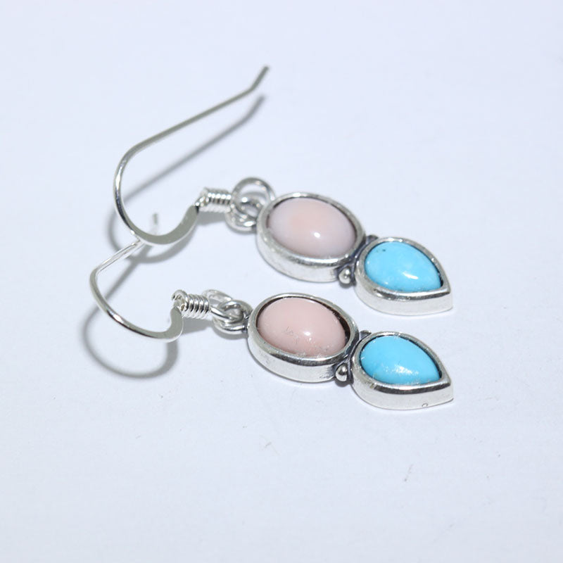 Pink Coral/Turquoise Earrings by Navajo