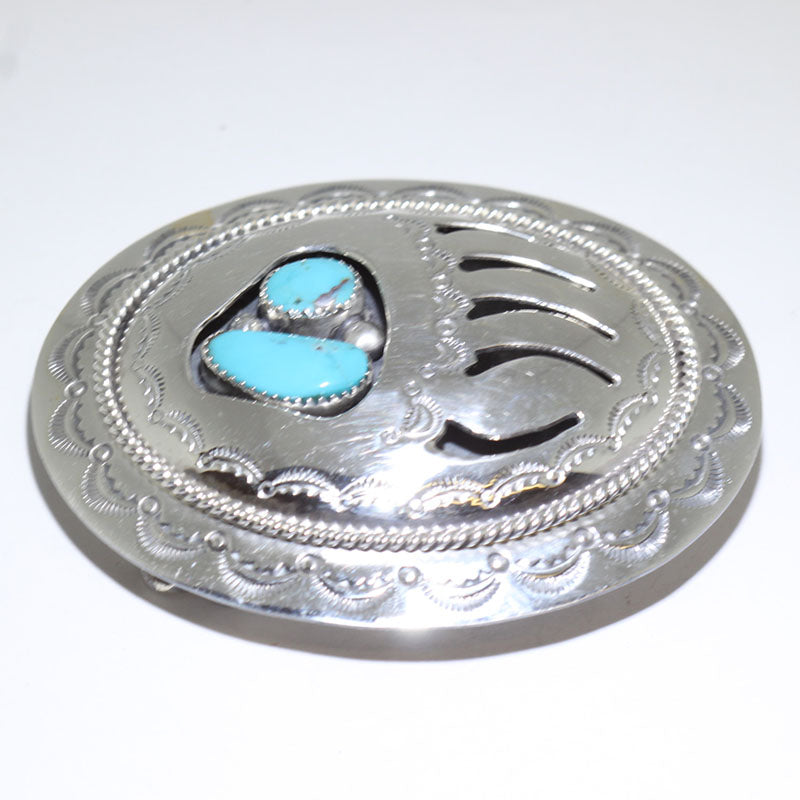 Genuine Navaho Bear Claw Carved Silver Buckle and Fittings Navajo Turquoise coral Silver Bear Claw Belt Buckle Sterling  main image 3