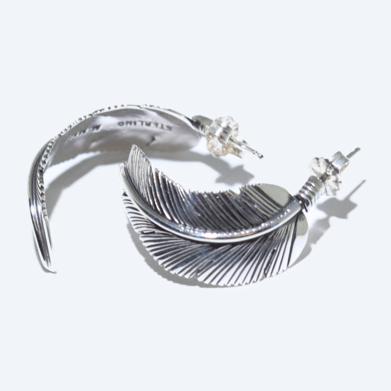 Silver feather earring by Harvey Mace