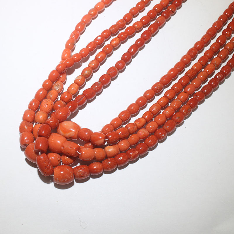 Red Coral beads necklace by Orville Jsinnie