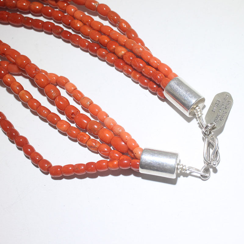 Red Coral beads necklace by Orville Jsinnie