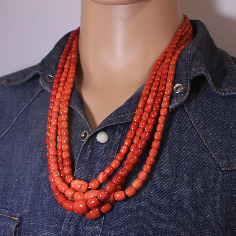 Red Coral beads necklace by Orville Jsinnie