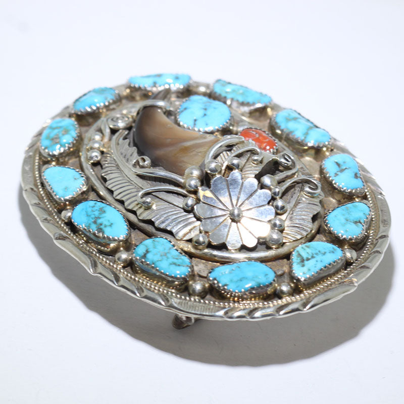 Sterling Silver Turquoise and Coral Buckle