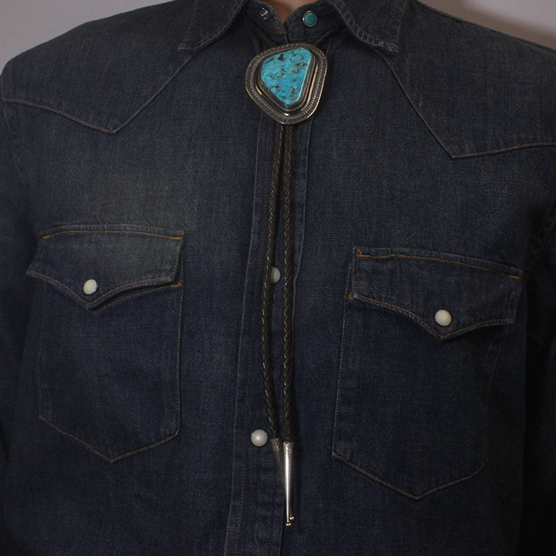 Natural Morenci Turquoise Bolo Tie by Mark Antia