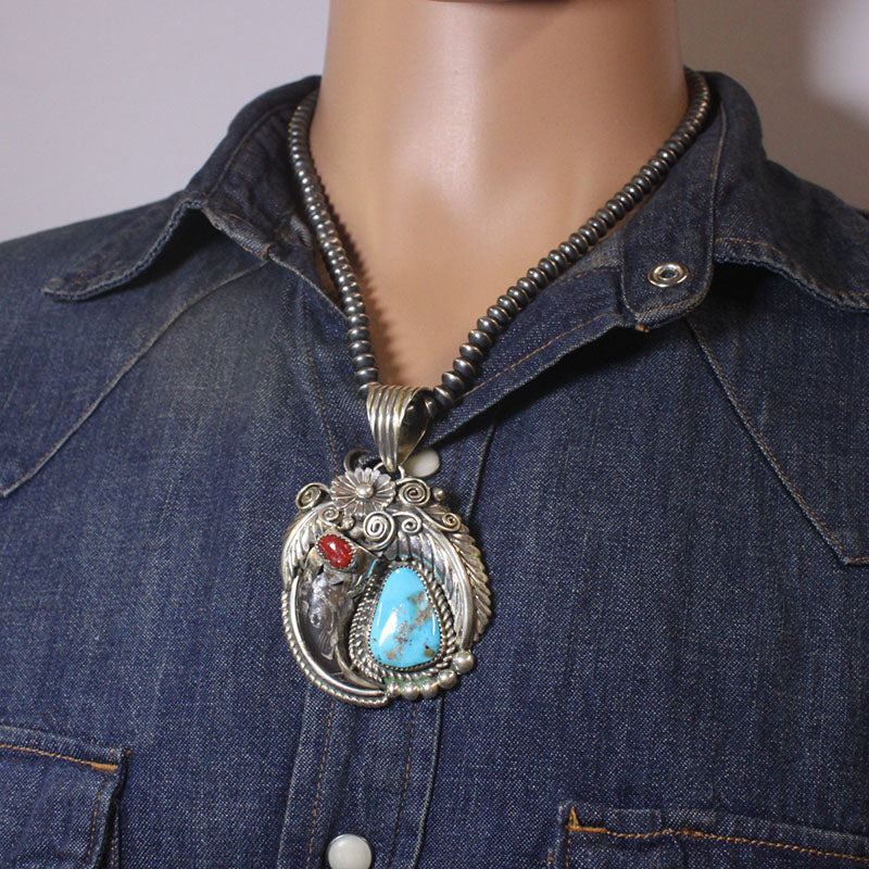 Turq/Coral Pendant by Navajo
