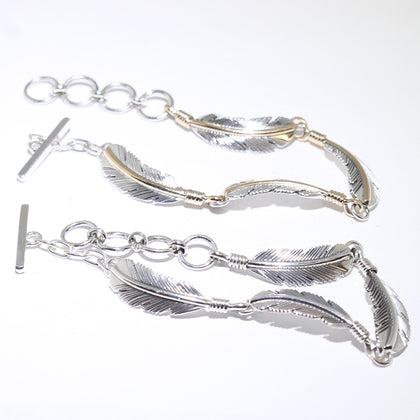 Silver/Gold Feather Bracelet by Harvey Mace 7.5