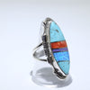 Multi color inlay silver ring