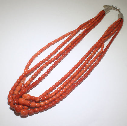 Red Coral beads necklace by Orville Jsinnie